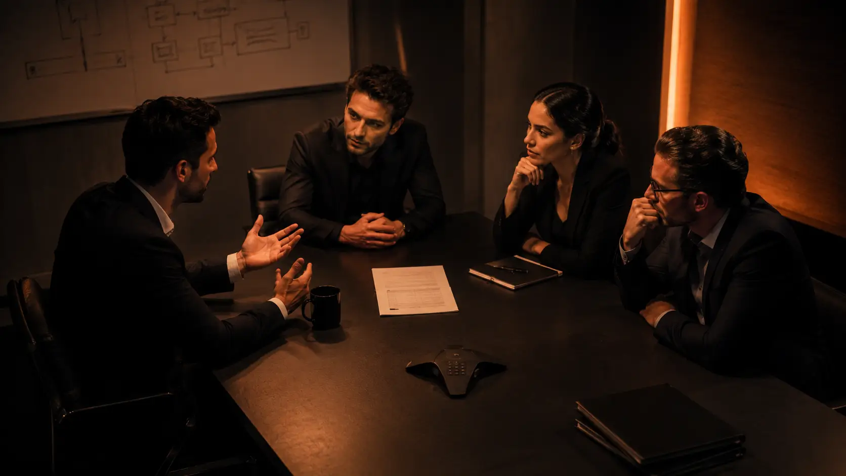 Marketing strategy advisory session — leadership team in focused conversation