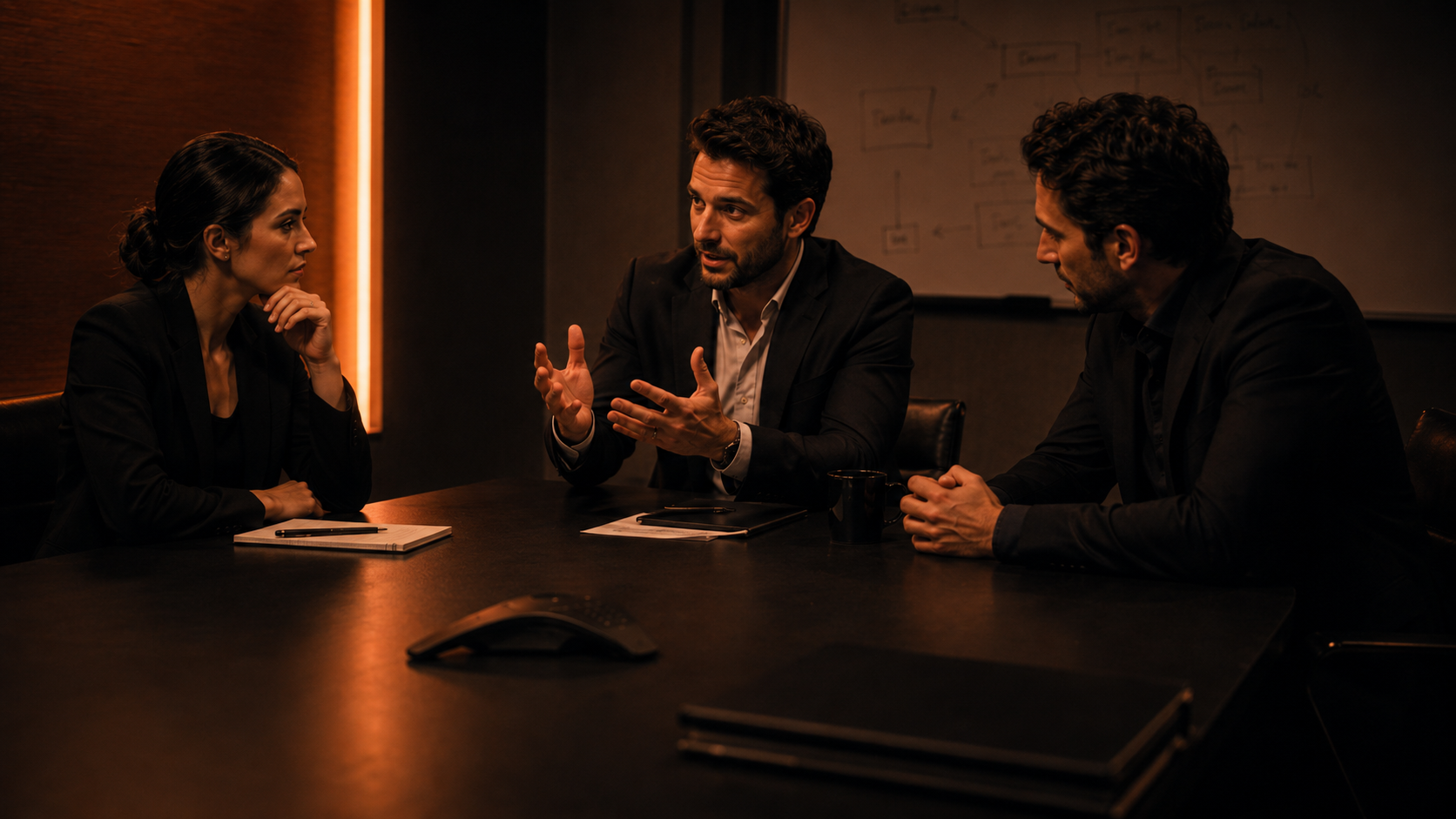 Growth-stage leadership team in a focused marketing strategy conversation — Octopus & Son