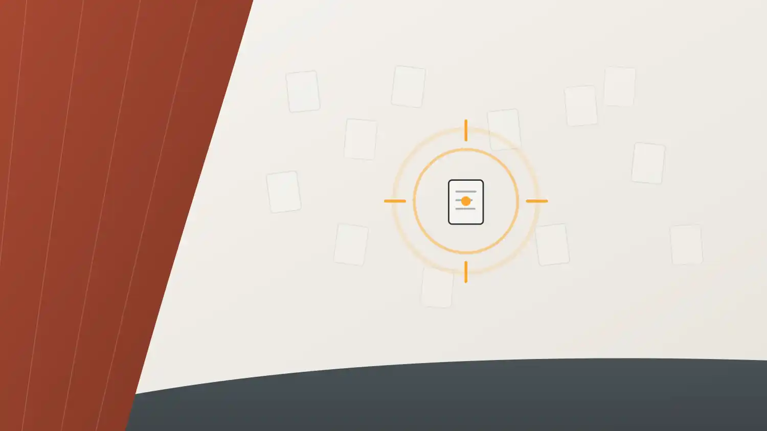 Amber target reticle locking onto one buyer among a crowd of faint tiles, showing how to find your target audience by focusing on your real customer